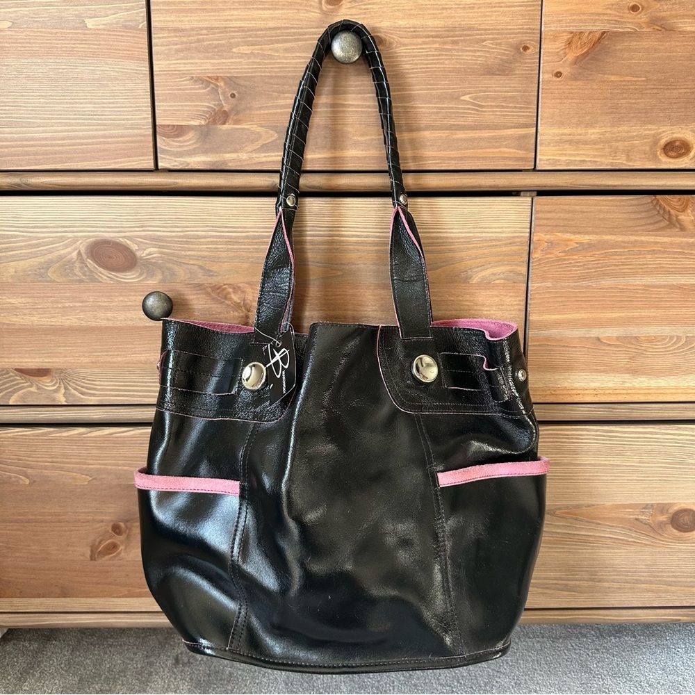 NWT - B. Makowsky Women's Black Genuine Leather Suede Shoulder Tote Bag - Picture 3 of 9